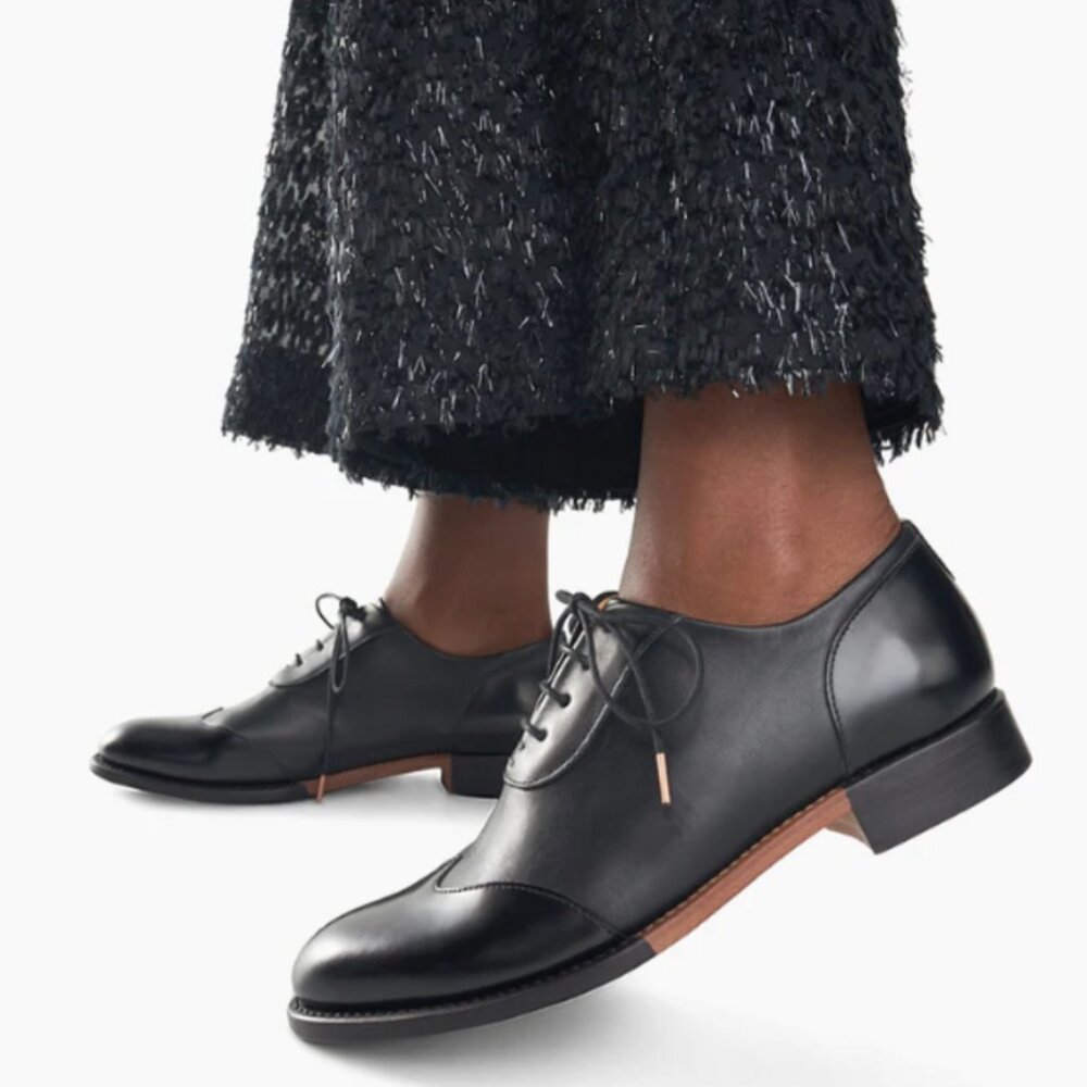 The Office of Angela Scott Mr. Evans Wingtip Oxfords in Black on Black - Size 38